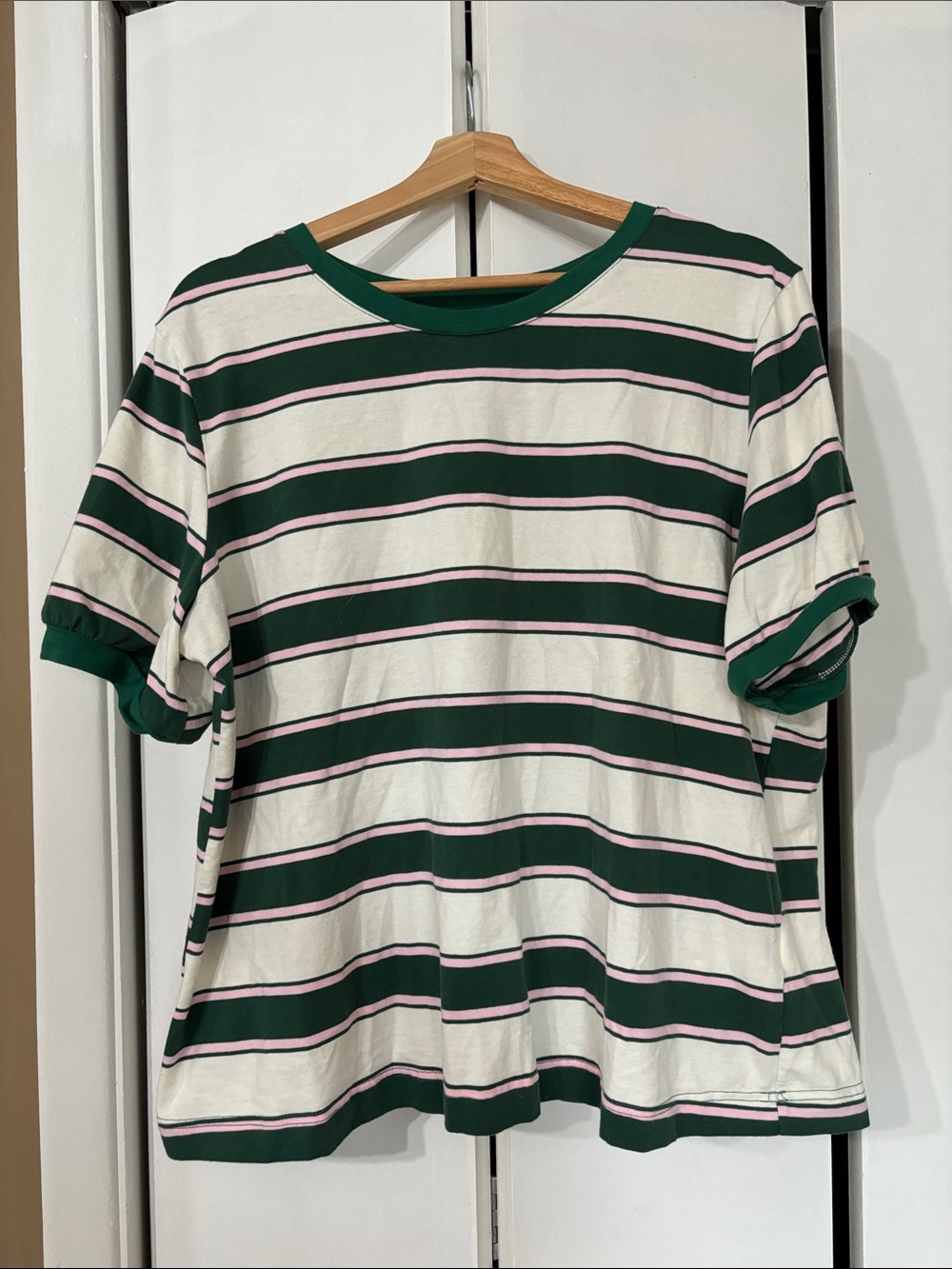 Dokotoo Striped Crewneck Tee in Green, White & Pink